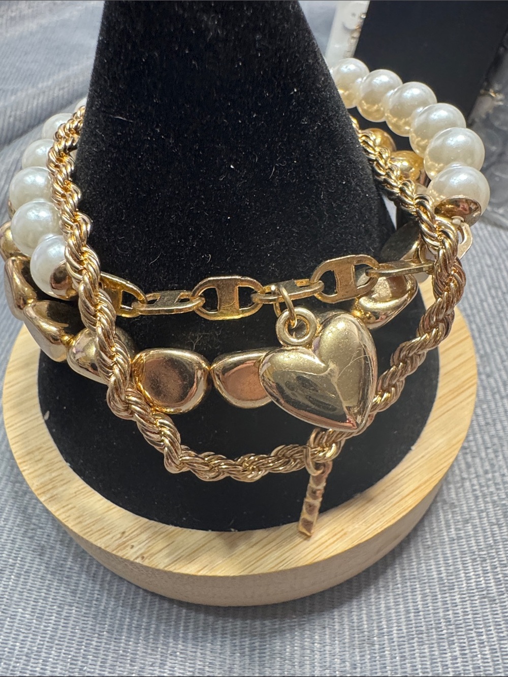 Laundry By Shelli Segal Gold-Tone Heart & Pearl Layered Bracelet Set